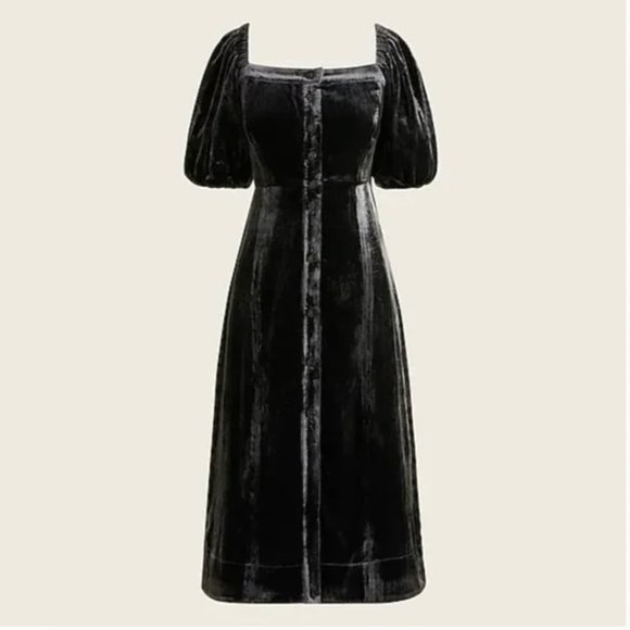 J. Crew Puff-sleeve Velvet Dress in Black NWT - Picture 3 of 15